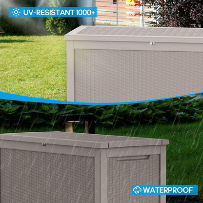 260 Gallon Waterproof Outdoor Storage Box,Large Resin Deck Box,Lockable Outside Storage Box Container for Patio Furniure,Garden,Tools (260 Gallon,Grey)