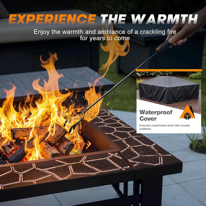 Devoko Outdoor Fire Pit, 32 Inch Firepit Table Metal Outdoor Fireplaces with Waterproof Cover for Outside Patio Camping (Silver)