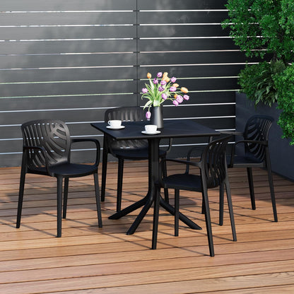 Breakfast Table Set for 4, HDPE Patio Square Dining Table and Stackable Chairs, Outdoor Small Patio Furniture Set All Weather for Backyard Porch Poolside, Black