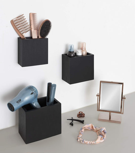 Kate and Laurel Domio Wall Hanging Planter Shelves, Set of 3, Black, Geometric Nesting Planter Collection