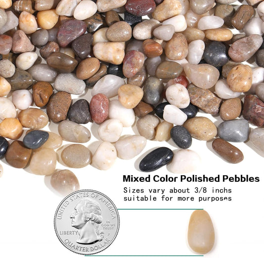 Calofulston 2.2lb Pebbles, 3/8 Inch Small Pebbles for Indoor Plants, Aquariums, Bamboo, Succulent, Vase, Outdoor Landscaping, Decorative Polished Plant Rocks for Pots Indoor, Mixed Color
