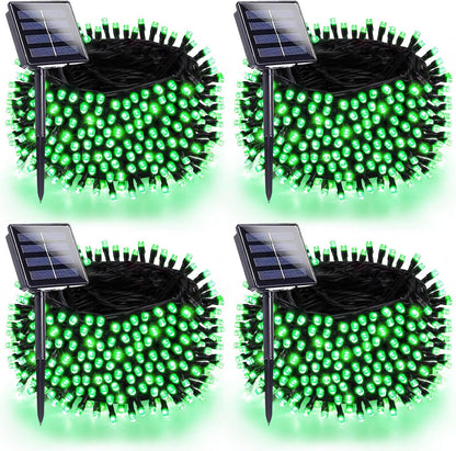 4 Pack 180FT Solar Halloween Lights Outdoor Waterproof, Super Bright 320 LED Solar String Lights with 8 Lighting Modes, Green Wire Twinkle Tree Light for Outside Xmas Party Decorations (Green)