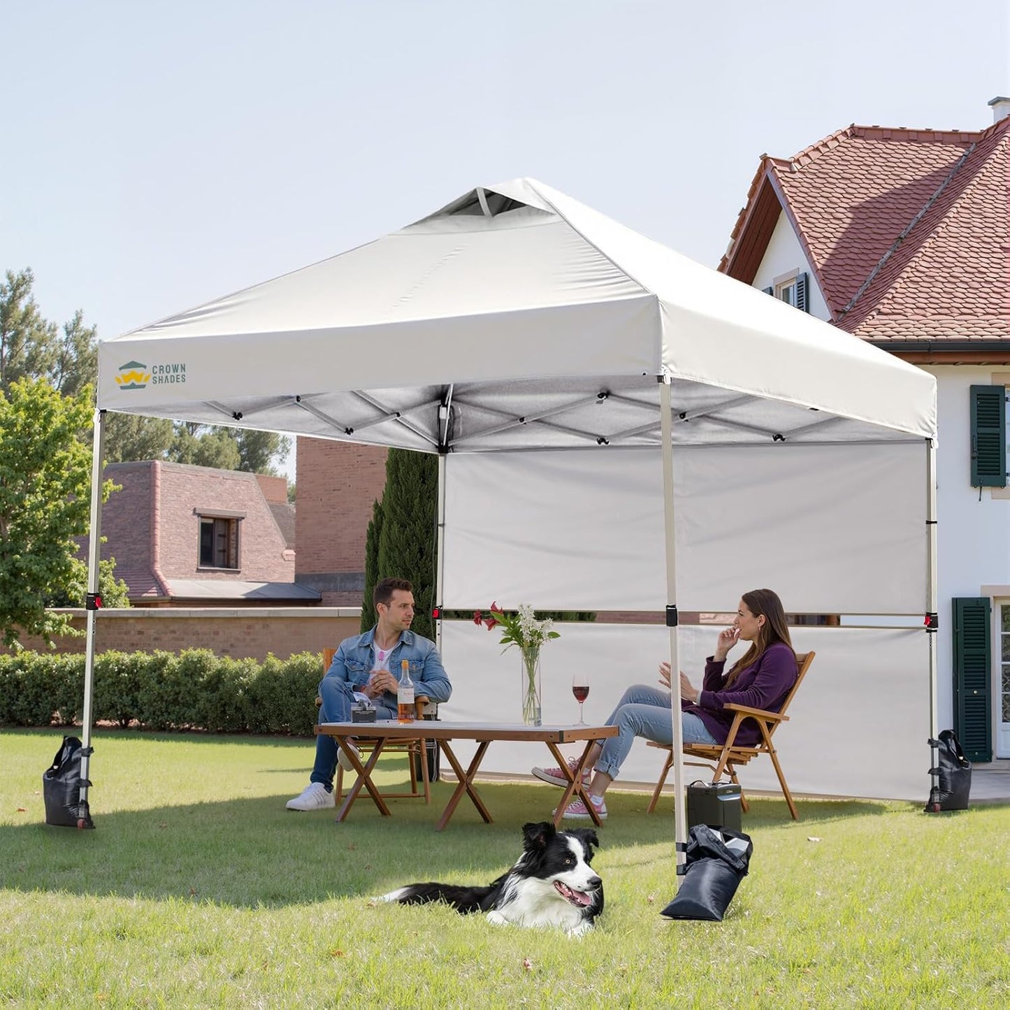 CROWN SHADES 10x10 Pop up Canopy Tent Instant Canopy with 150D Silver Coated Fabric Including 2 Half Sidewalls, 4 Ropes, 8 Stakes, 4 Weight Bags, STO 'N Go Bag, White