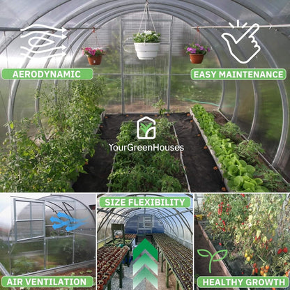 Polycarbonate Tunnel Greenhouse, Weather Resistant & Easy Assembly Greenhouses - Expandable Greenhouse for Outdoors, Garden House Tunnel with 6 Bonus Accessories & 10 Yr Frame Warranty(10x13 FT)