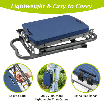 ikkle Garden Kneeler and Seat Gardening Stool Kneeler Folding Gardening Bench with Thicker Detachable Kneeling Pad and Tool Store Pouches (Blue)