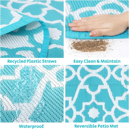 HEBE Outdoor Rug Waterproof 8ft, Plastic Straw Rug Camping Rug, Reversible Outdoor Patio Rugs RV Mat Clearance, Indoor Outside Floor Carpet for Porch,Deck,Camper,Balcony,Backyard