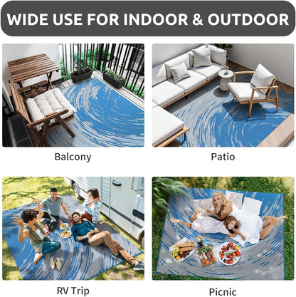 COCOER Modern Outdoor Rug 9x12 Reversible-Waterproof Outdoor Patio Rug-Quick Dry Outdoor Area Rugs Indoor Outdoor Rugs-Outside Rug Patio Decor for Porch Deck Balcony Backyard