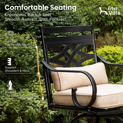 PHI VILLA 3 Pieces Patio Bar Set,Outdoor Bar Table and Chairs Set, Strong and Heavy Duty Outdoor Bar Set with Cushion and Pillow，2PCS Swivel Bar Stools with Square Bar Height Table