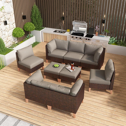 HUMMUH Patio Furniture Set,9 Pieces Outdoor Modular Sectional Couch Chairs with Ottomans,All Weather PE Wicker Patio Conversation Sets for Garden Porch Backyard