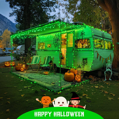 JMEXSUSS 2 Pack Green Halloween Lights, Total 400 LED 151FT Green Solar Lights Outdoor Waterproof, 8 Modes Solar Christmas String Light for Outside Patio Yard Tree Christmas Halloween Decorations
