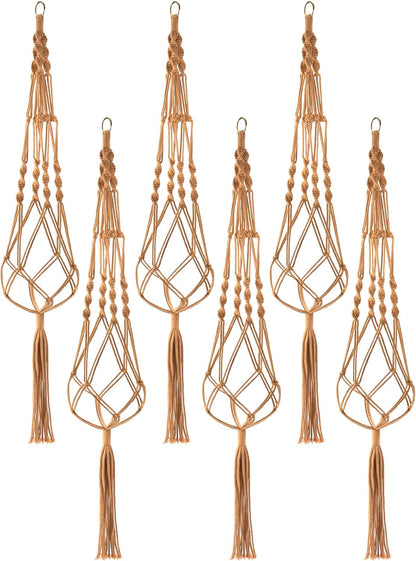 Sorbus Macrame Plant Hanger (6 Pack) Indoor Outdoor Hanging Plant Pots Cotton Rope, Elegant for Home, Patio, Garden (Brown)