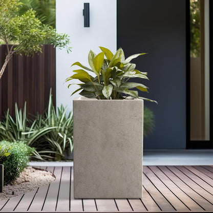 Kante 15.7" H Tall Rectangular Concrete Planters, Outdoor Indoor Lightweight Plant Pots with Drainage Hole and Rubber Plug, Modern Style for Home Garden Patio, Weathered Concrete