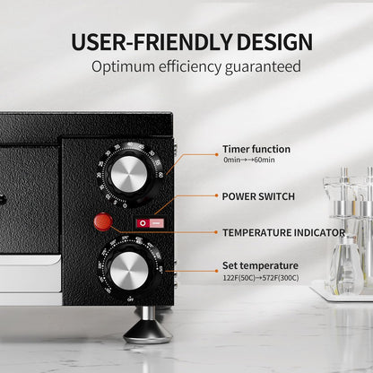 Electric Pizza Oven Indoor Countertop Pizza Oven Commercial Pizza Maker Machine for Home with Timer Stainless Steel Pizza Cooker, Suitable for Both Commercial and Home Use (Black1)