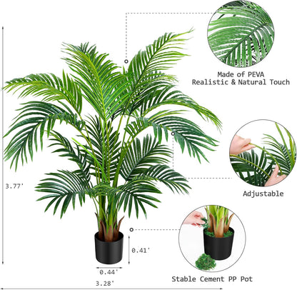 Worth Garden 4ft Artificial Areca Palm Plant 2 Packs in Pot, Fake Cane Palm Silk Tree Indoor Outdoor, Dypsis Lutescens, 47in Lifelike Faux Silk Plant Home Decor, Two Linen Bags Included