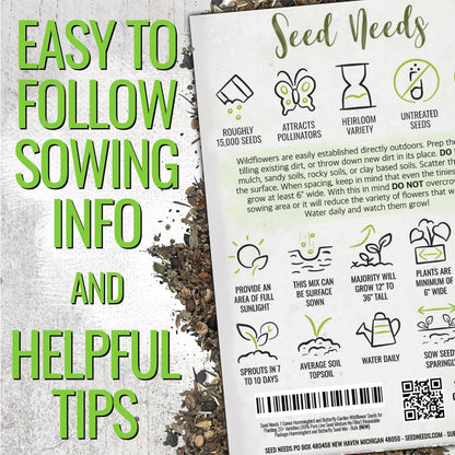 Seed Needs Wildflower Seeds Hummingbird and Butterfly Seed Mix | 2 Packs (1 Ounce Each) No Filler 23 Varieties Garden Seeds Annual & Perennial Species | Pollinator Attracting Flower Seed | Bulk