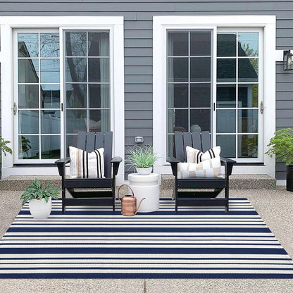 IOHOUZE Navy and White Striped Rug 4'x6' Outdoor Rugs, Washable Area Rug for Double Front Door, Large Patio Rug Outdoor Indoor, Doormat for Entryway Porch Entrance