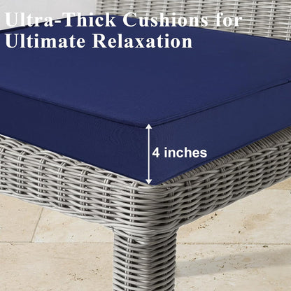 Outdoor Chair Cushions Set of 2 for Patio Furniture 19x19x4 Inch Waterproof Patio Chair Cushion 3 Year Color Fastness Square Elastic Foam Garden Sofa Couch Pads with Ties and Handle,Blue