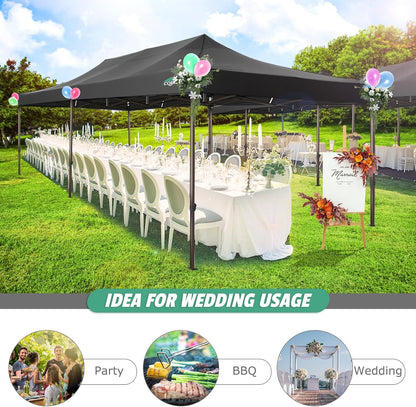 COBIZI 10x20 Pop Up Canopy Heavy Duty Without Sidewalls, Commercial Heavy Duty Pop Up Tent for Parties All Weather Waterproof and UV 50+ Wedding Tent with Roller Bag(Legs Upgraded),Black