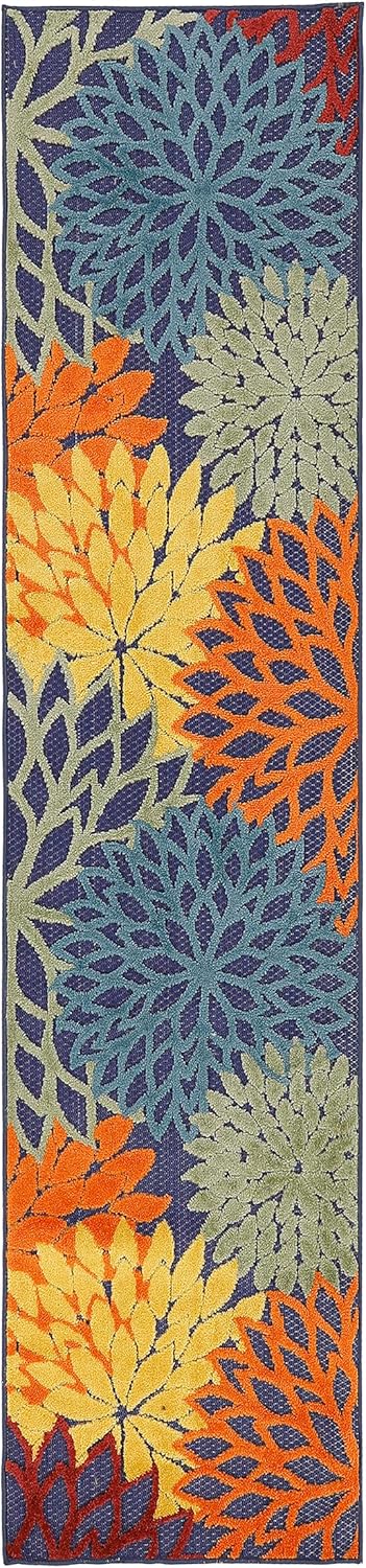 Nourison Home Aloha Indoor/Outdoor Modern Navy Multicolor 2' x 6' Area Rug, Easy Cleaning, Non Shedding, Bed Room, Living Room, Dining Room, Backyard, Deck, Patio (2x6)