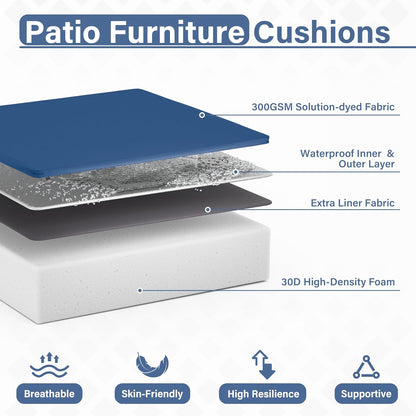 Patio Chair Cushions 24 X 24 X 5 Inch Waterproof Outdoor Seat Cushions for Patio Furniture, Outdoor Sofa Couch Pads with Ties & Handle, Set of 2, Blue