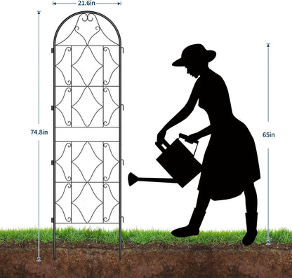 Garden Trellis 4 PCS - Tall 75 Inch x 20 Inch Metal Trellis for Climbing Plants & Vegetables | Rustproof Black Powder Coated Outdoor Plant Support | Patio Decor for Vines, Roses, Cucumbers, Tomatoes