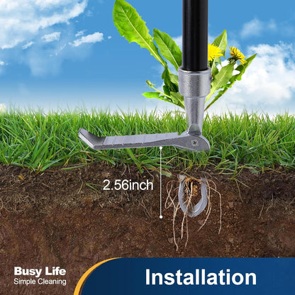 Yocada Stand Up Weed Puller Tool 62.59“ Long Handle 4-Claw Steel Head Design Weeder Stick Easily Remove Weeds Roots Remover for Garden & Lawn Care