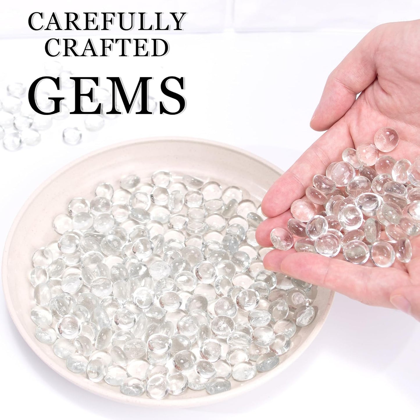50PCS Mini Glass Gems,Clear Mancala Stones Flat Bottom Marble Beads for Home Decorative Art Craft Vase Filler(0.5"~0.7")
