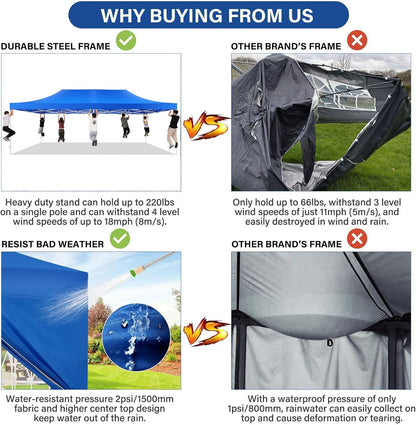 COBIZI 13x26 Pop Up Canopy with 6 Sidewall,Heavy Duty Canopy UPF 50+ All Season Wind Waterproof Commercial Outdoor Wedding Party Tents for Parties Canopy Gazebo with Roller Bag(13 x 26 ft Blue)