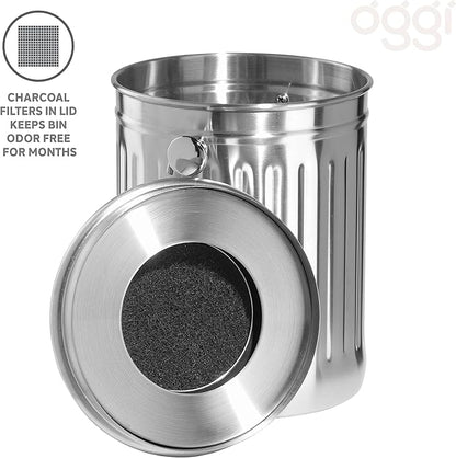 OGGI Countertop Compost Bin with Lid-1 Gallon Indoor Compost Bin w/Charcoal Filter, Stainless Steel Compost Container, Ideal Kitchen Compost Pail, Eco Friendly Products