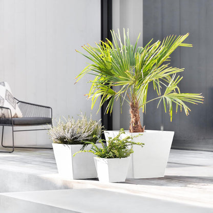 Ecopots Rotterdam Durable Modern Square Indoor/Outdoor Recycled-Based Composite Flower Planter, Pure White, 8"