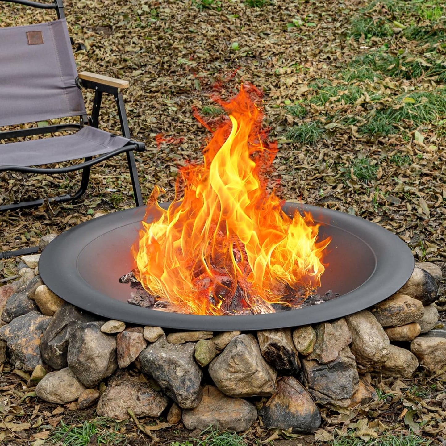 35 inch Steel Fire Pit Bowl for DIY or Replacement Existing Fire Pits, Wood Burning Fire Pit Bowl with Spark Screen &Fire Poker, Fireplace for Backyard, Porch, Deck, Camping, BBQ(Smooth)