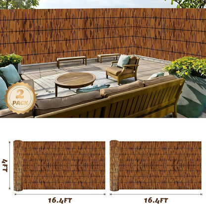 Natural Bamboo Reed Fence, 2 Pack 4FT x 16.4FT,Bamboo Privacy Screen for Garden, Decorative Fence for Outdoor Privacy Screening, Sun Blocking, Decorative Divider, Brown