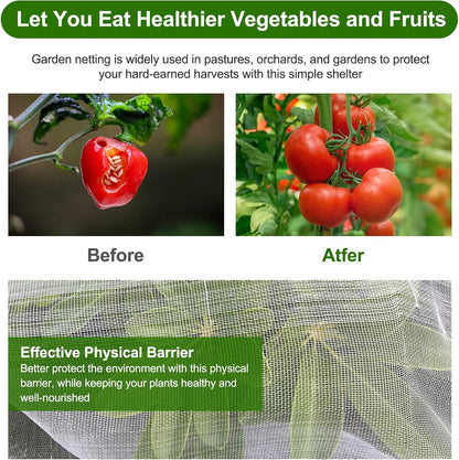 Garden Netting, Jevrench Durable Ultra Fine Garden Netting, Garden Plant Cover Row Cover Makes Plants, Vegetables, Fruits, and Flowers Grow Better (8ft x 25ft)