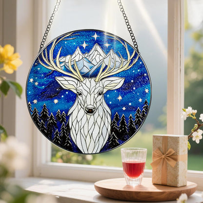 Stained Glass Window Hanging, Pauyadu 8 Inch Night Court Stained Glass Suncatcher, Sun Catchers Indoor Window, Home Decor for Windows, Nature Lover Gifts, Gifts for Women, Mom, Friend, Lover
