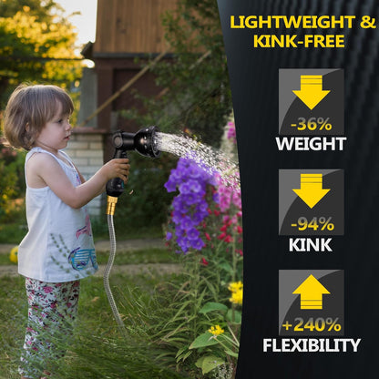 Metal Garden Hose 100 ft - Stainless Steel Garden Hose Leak-Proof with Layer Latex Core - 2025 Version/New Patented,Lightweight, Durable Hoses with Nozzles - Less-Kink Flexible Metal Water Hose