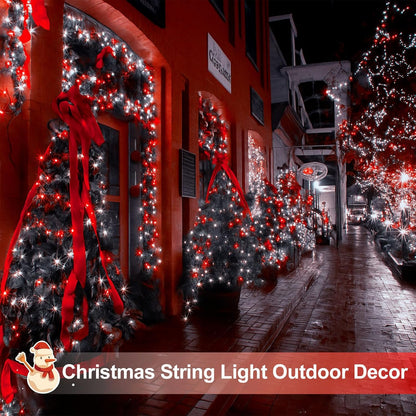 4 Pack 180FT Solar Christmas Lights Outdoor Waterproof, Super Bright 320 LED Solar String Lights with 8 Lighting Modes, Green Wire Twinkle Tree Light for Outside Xmas Party Decorations (Red and White)