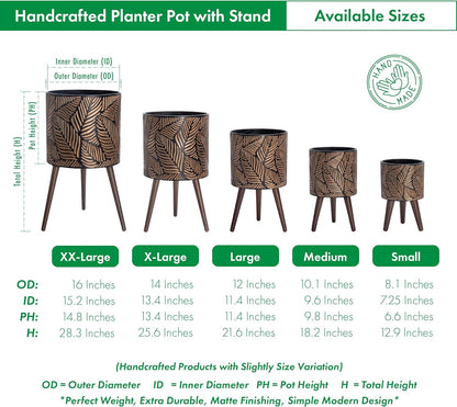 D'vine Dev 8 Inch Planter Pot with Stand, Mid-Century Tall Plant Pot with Legs for Indoor Plants, Small, Bronze/Grey, 88-L-A-6