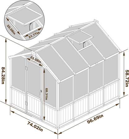 BlueWish 6x8FT Greenhouse, Greenhouse for Outdoor with Cedar Frame, Adjustable Vent, Wood Greenhouses with Polycarbonate Panel, Green House for Outside, Garden, Backyard, Black