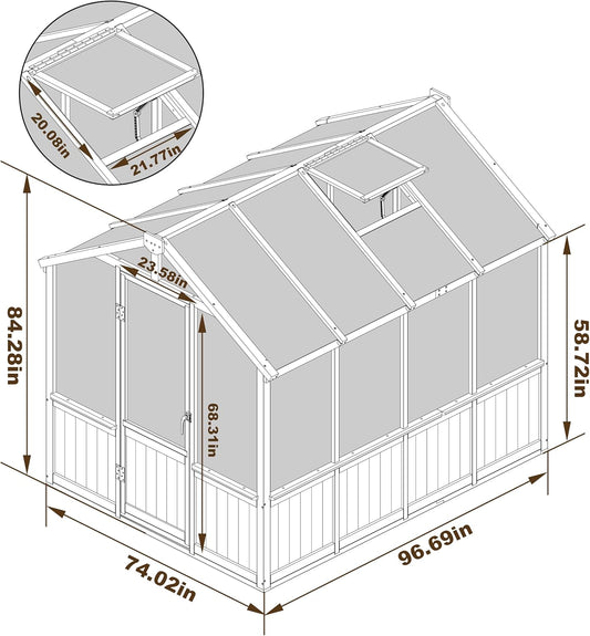 BlueWish 6x8FT Greenhouse, Greenhouse for Outdoor with Cedar Frame, Adjustable Vent, Wood Greenhouses with Polycarbonate Panel, Green House for Outside, Garden, Backyard, Black