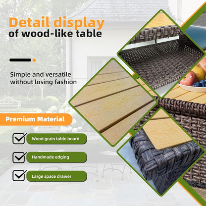 Outdoor Patio Sectional Sofa Set, 4-Piece Rattan Furniture, Patio Conversation Sets with Table Ottomans, Seats 5, Dark Grey
