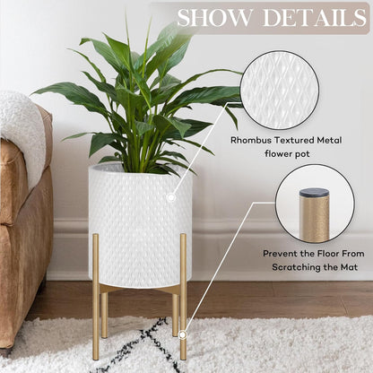 Oakrain Mid Century Planters for Indoor Plants, Set of 2, Modern Decorative Metal Planters for Living Room, Office, Garden or Balcony, White Planters with Stands, 10 inch & 12 inch
