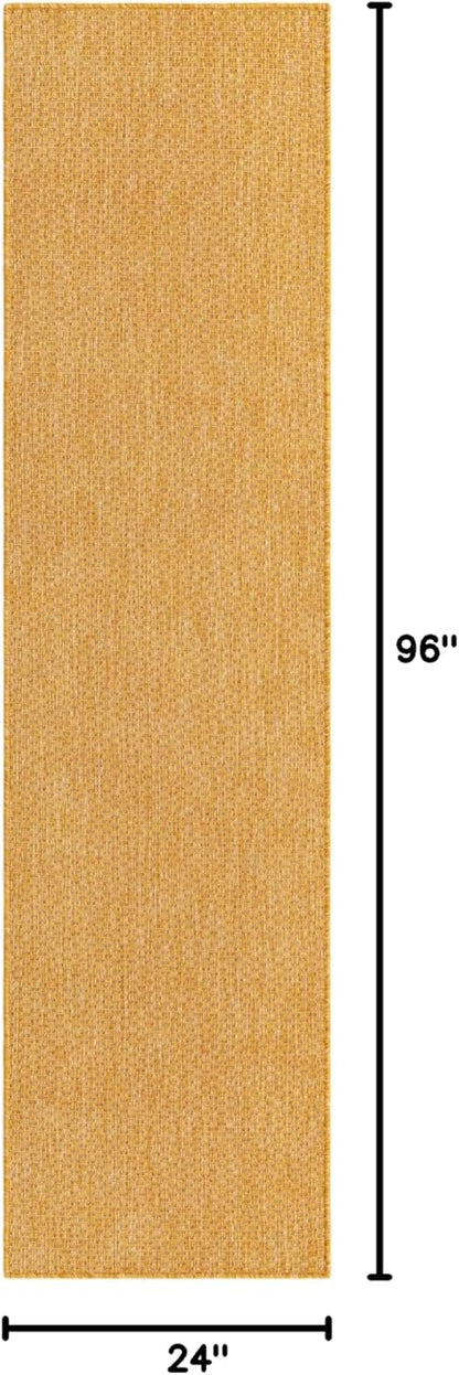 Unique Loom Collection Casual Transitional Solid Heathered Indoor/Outdoor Flatweave Area Rug (2' x 8' Runner, Corn Harvest Yellow)