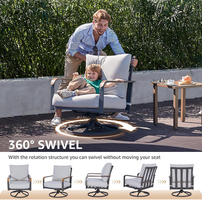 NATURAL EXPRESSIONS Outdoor Bistro Set, 3 Piece Swivel Glider Rocking Chairs Patio Conversation Furniture Set with 2 Rockers, 1 Metal Table and 6" Thick Cushions for Backyard, Porch, Balcony, 350lbs.