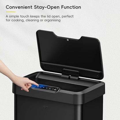 EKO Mirage-T 50 Liter / 13.2 Gallon Touchless Rectangular Motion Sensor Trash Can, Brushed Stainless Steel Finish (Matte Black)