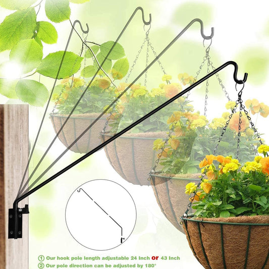 MIXXIDEA 2 Packs Heavy Duty Extended Reach Wall Mounted Deck Hook Wall Pole, Wall Bracket Direction and Length Adjustable Plant Bracket for Bird Feeders, Planters, Suet Baskets, Lanterns, Wind Chimes