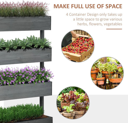 Vertical Garden Planter, Wooden 4 Tier Planter Box, Self-Draining with Non-Woven Fabric for Outdoor Flowers, Vegetables and Herbs, Gray