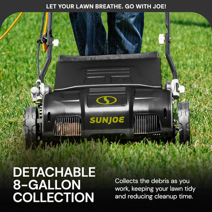 Sun Joe Electric Lawn Dethatcher & Scarifier with 8-Gal Bag, 12 Amp, 12.6 Inch, Black - Heavy Duty Gardening Machine and Equipment for Lawn, Yard, and Grass, AJ801E
