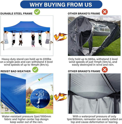 COBIZI 10x15 Pop Up Canopy with 4 Sidewall,Heavy Duty Canopy UPF 50+ All Season Wind Waterproof Commercial Outdoor Wedding Party Tents for Parties Gazebo with Carry Bag(10 x 15 ft Blue)