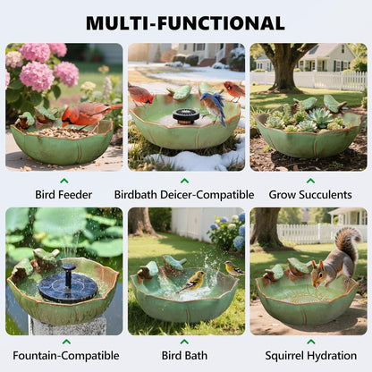 Ceramic Bird Bath for Outdoors, 10.1” Ground Ceramic Bird Baths Bowl for Outside, Garden Table Top Bird Baths Weather Resistant, Birdbath for Deck, Balcony, Lawn