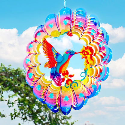 Wind Spinners Outdoor Hummingbird Art12 inch 3D Stainless Steel Laser Cut Metal Art Geometric Pattern Wind Sculpture Hanging for Yard Garden Decorations Gifts Outdoor